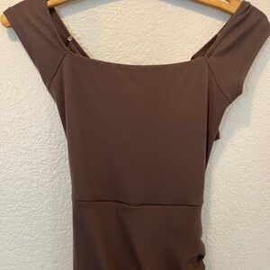 Lush Brown Off-Shoulder Dress